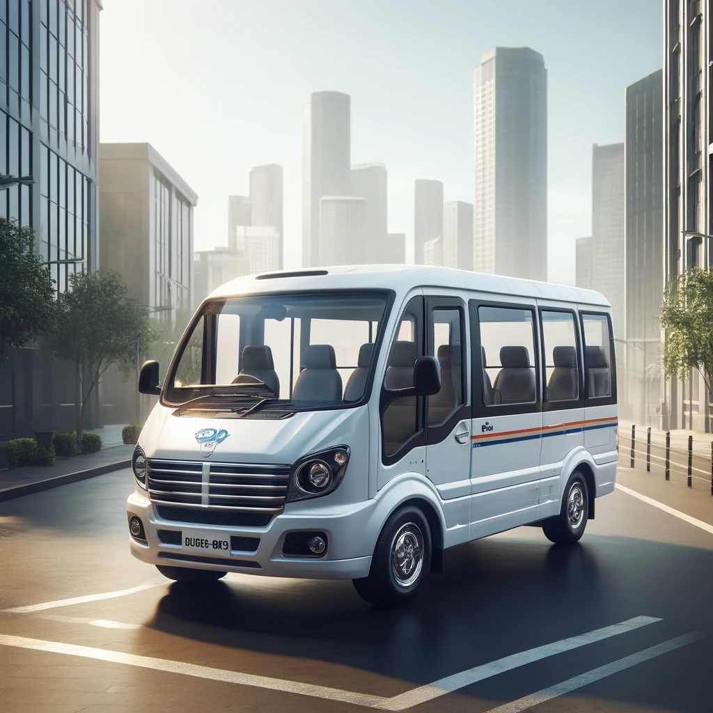 DALL·E 2024-04-22 13.53.59 - A realistic image of a white Force Tempo Traveller, a popular model of mini-bus in India, parked in an urban setting. This vehicle is known for its sp